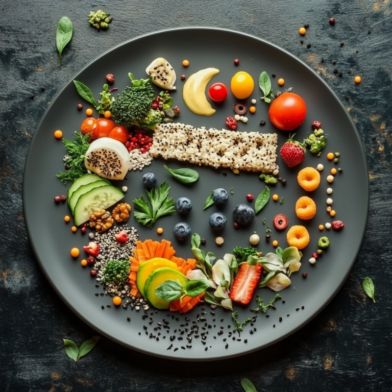 Featured image showcasing a beautifully arranged vegan meal with diverse food groups including fruits, vegetables, grains, and legumes