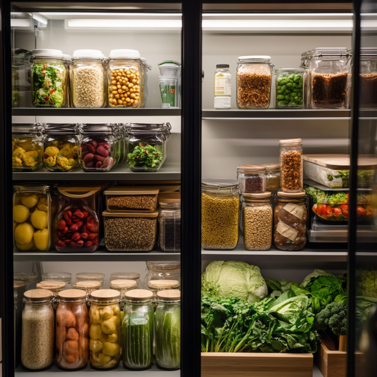 Featured image showcasing a beautifully organized vegan pantry with shelves of whole grains, legumes, nuts, and spices