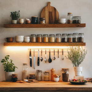 Essential vegan cooking tools arranged neatly on a kitchen counter