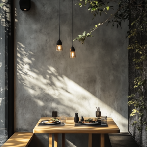 A vibrant image of a vegan-friendly restaurant interior with a variety of plant-based dishes