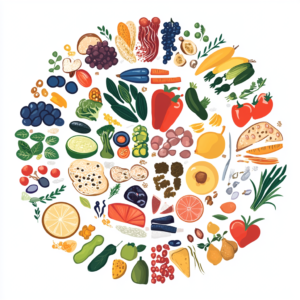 A detailed chart displaying the nutritional components of a balanced vegan diet, including macronutrients and micronutrients