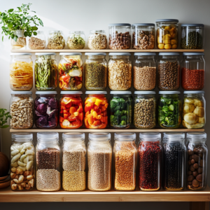 A visual guide with practical tips for organizing a vegan pantry and managing social dining