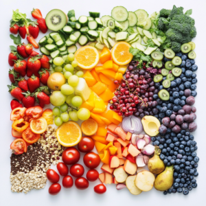 A display of fresh, nutrient-dense plant-based ingredients ideal for a vegan weight loss plan