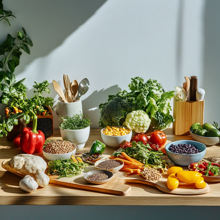 Featured image showing a beautifully arranged table with budget-friendly vegan dishes, highlighting healthy and sustainable plant-based cooking.