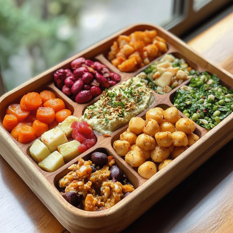 Feature tray with an array of vegan kids’ snacks: hummus veggie cups, energy bites, sweet potato toasts, tortilla rolls, salad cups, and yogurt parfait cones.